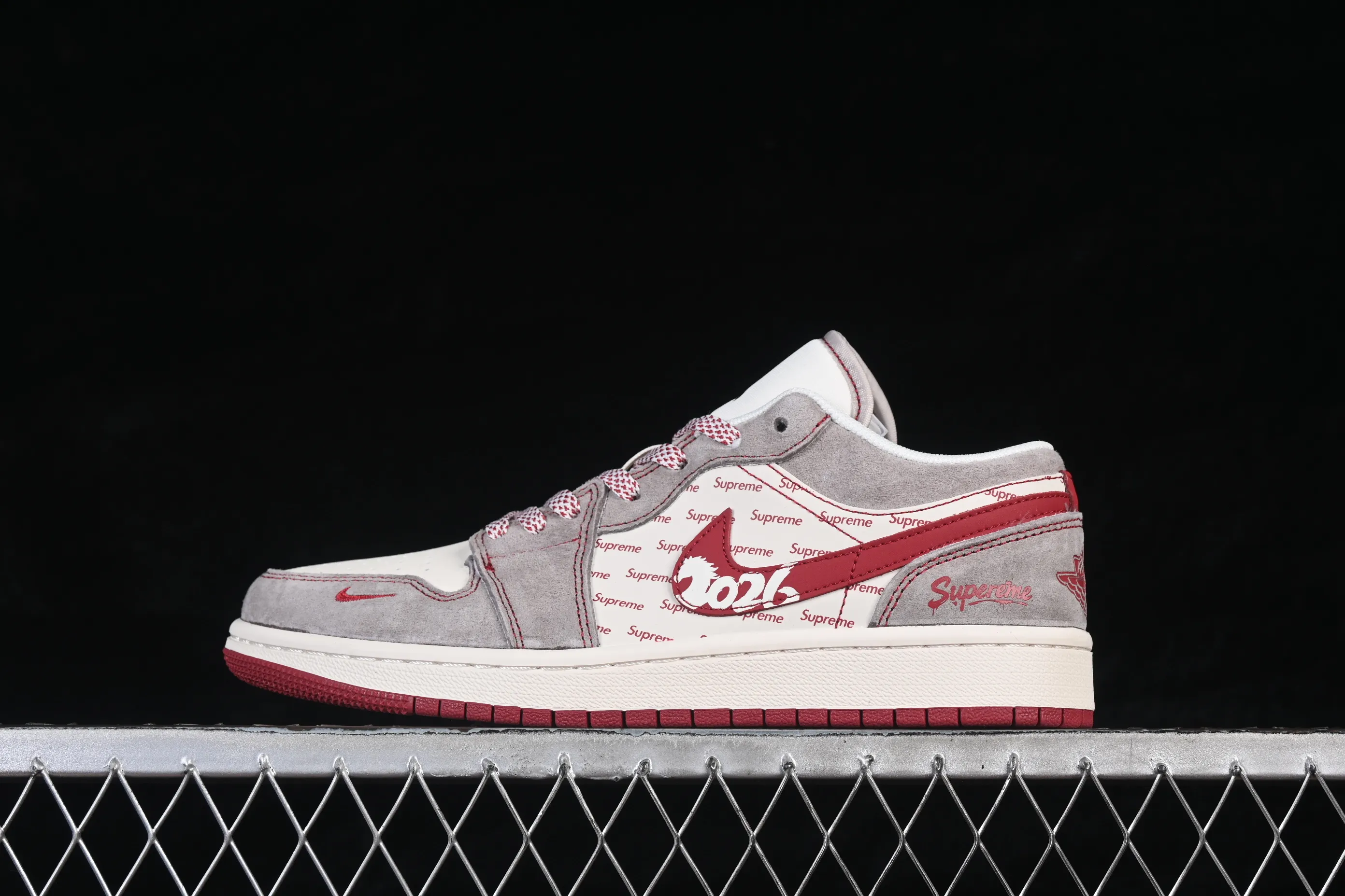 All categories Air Jordan Jordan series basketball shoes Air Jordan 1 Low high-end customized low-top sneakers Air Jordan 1 Low AJ1 Joe 1 Year of the Horse limited edition gray and white suede high-end customized low-top retro basketball shoes JP2026-129